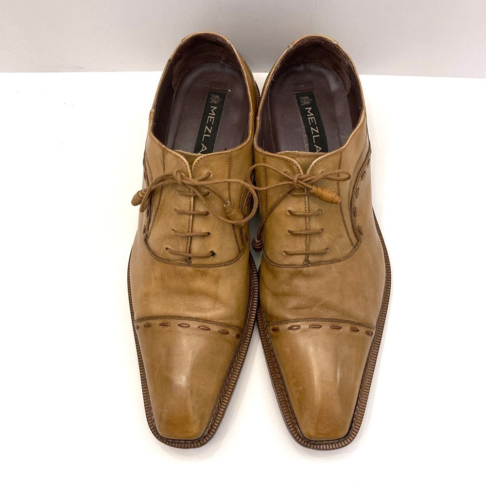 Mezlan Coppola Leather Oxford Shoes Mens 13 Tan Brown Stitching Cap Toe‎